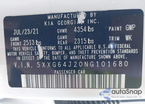 2022 Kia K5 Gt-Line z USA, uszkodzony, nr VIN 5XXG64J20NG101680